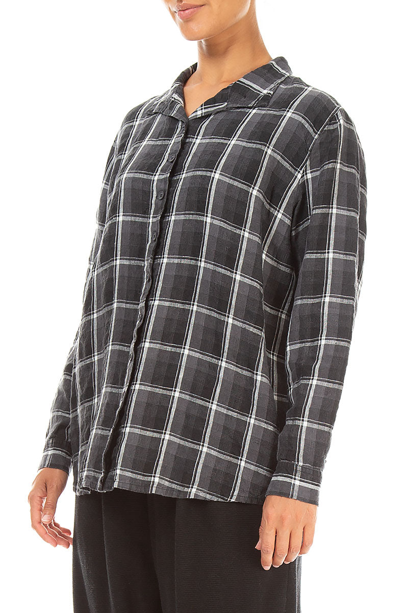 Checkered Dark Grey Linen Shirt 3