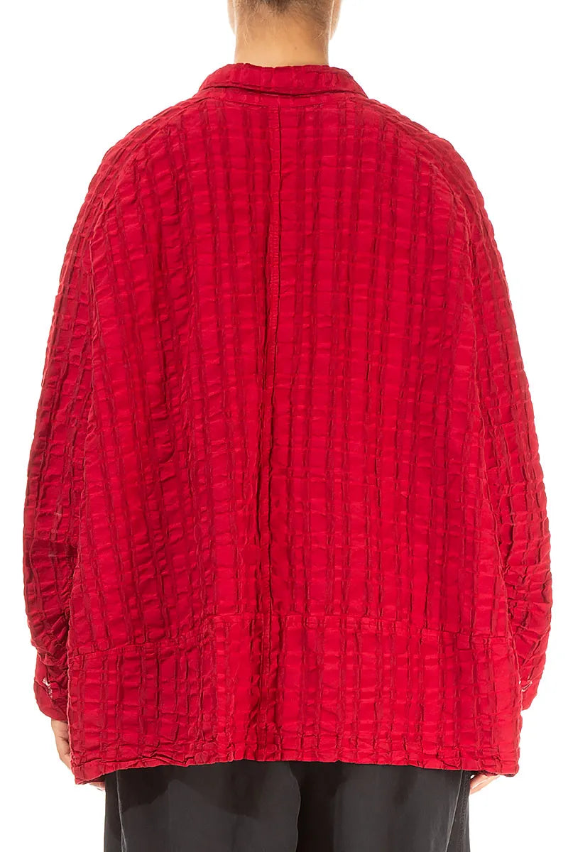 Cherry Red Checkered Linen Cotton Jacket 2