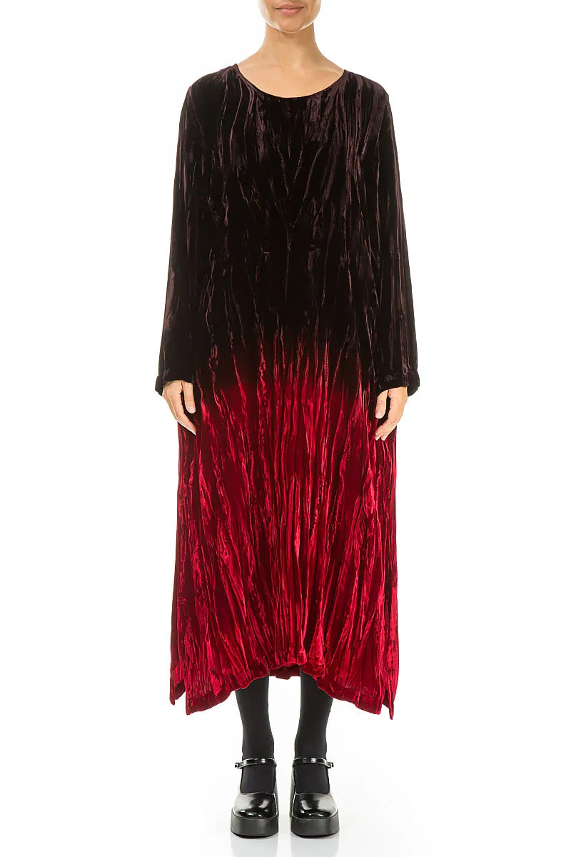 Kirschrotes Seidensamt-Ombré-Etui-Kleid