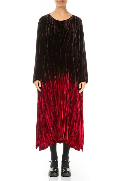 Kirschrotes Seidensamt-Ombré-Etui-Kleid