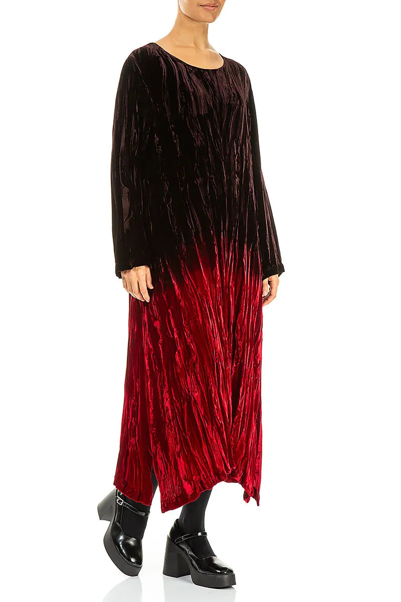 Kirschrotes Seidensamt-Ombré-Etui-Kleid