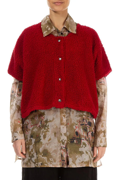 Cherry Red Teddy Cotton Gilet