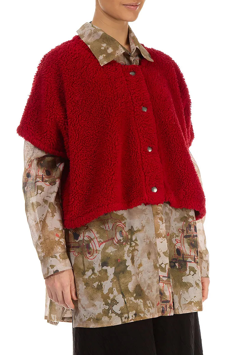 Cherry Red Teddy Cotton Gilet