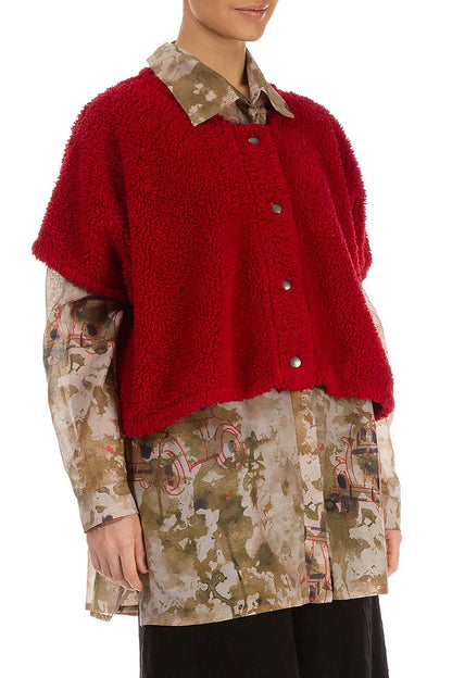 Cherry Red Teddy Cotton Gilet