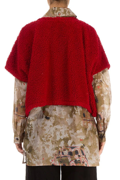 Cherry Red Teddy Cotton Gilet
