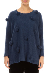 Christmas Pom-Pom Blue Wool Sweater 1