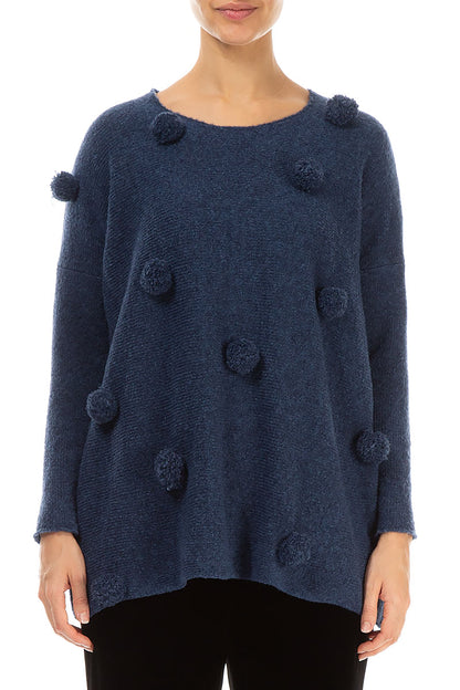 Christmas Pom-Pom Blue Wool Sweater 1