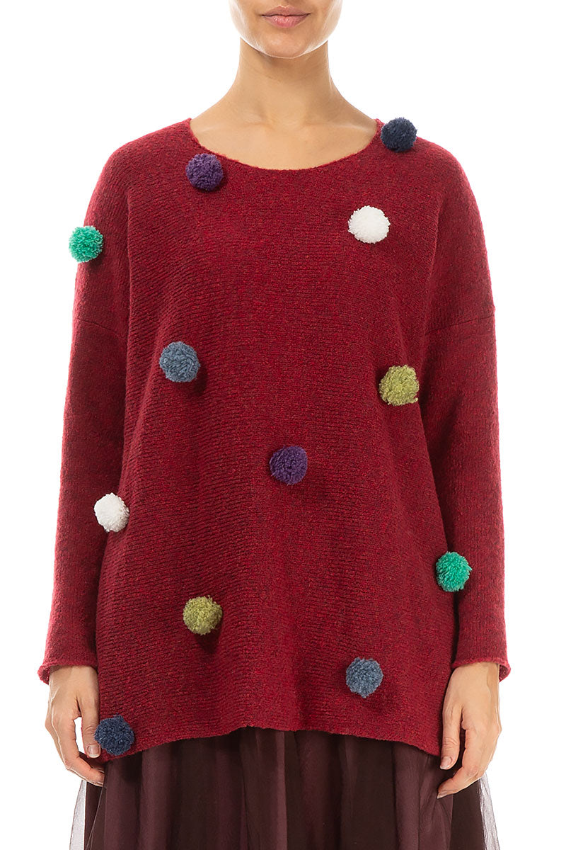 Christmas Pom-Pom Red Wool Sweater 1