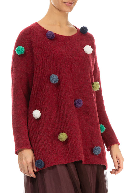 Christmas Pom-Pom Red Wool Sweater 3