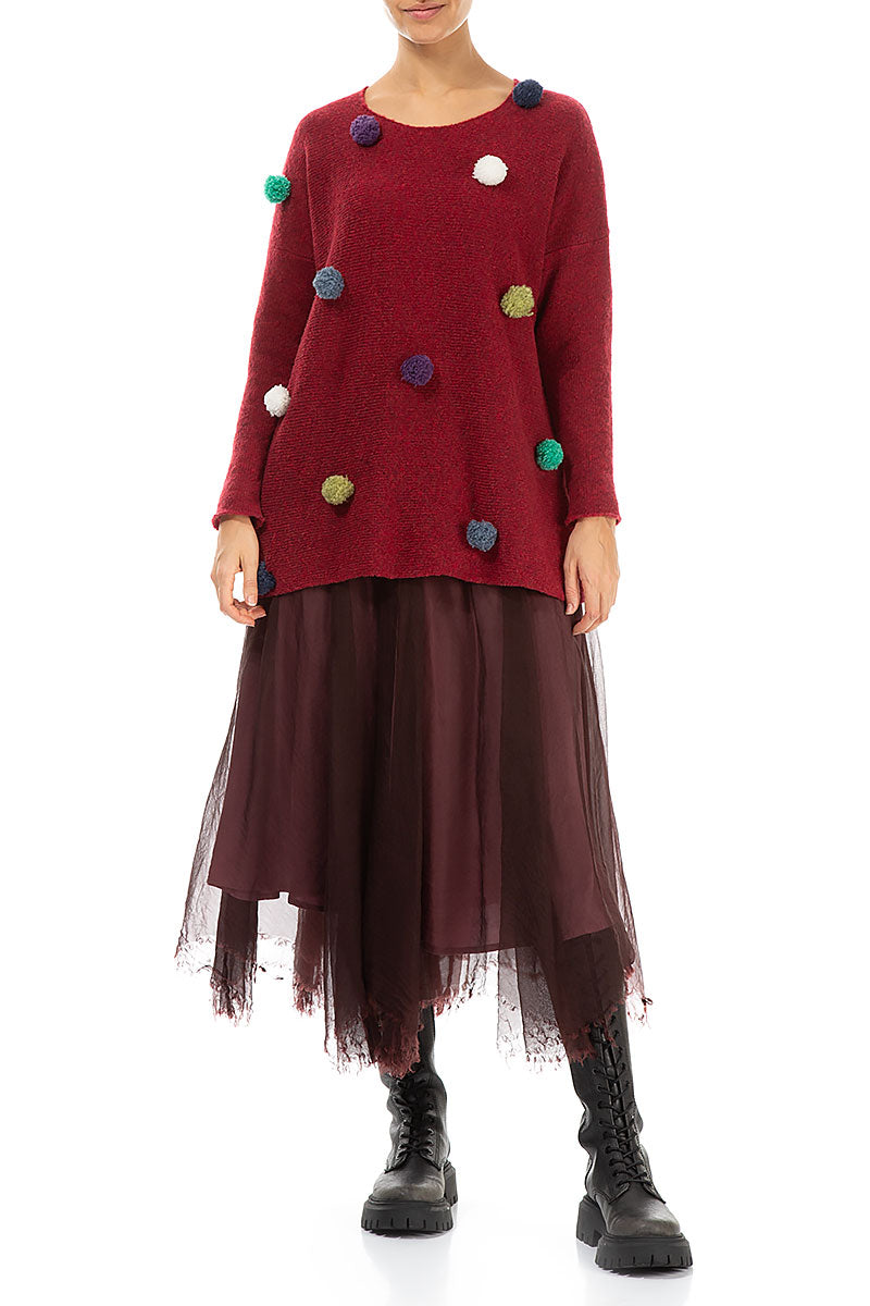 Christmas Pom-Pom Red Wool Sweater 4