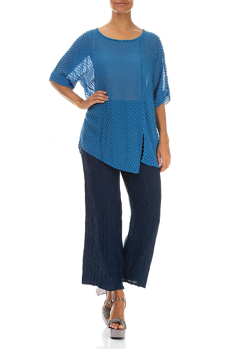 Cobalt Blue Dotty Silk Blouse 4