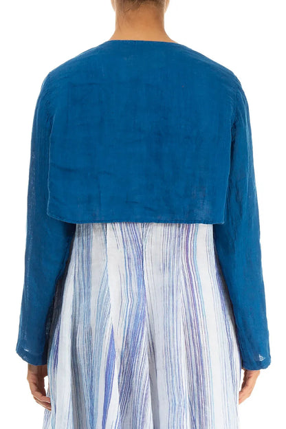 Veste superposée en lin de gaze bleu cobalt