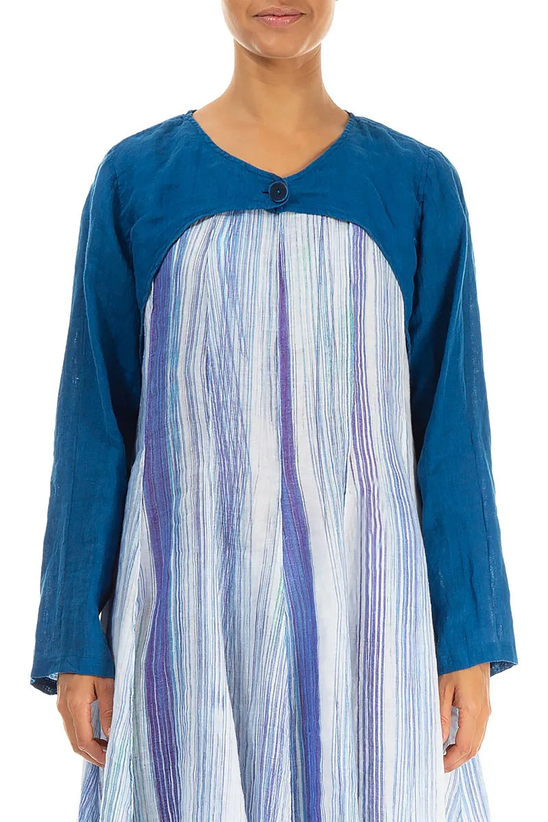 Cobalt Blue Gauze Linen Overlay Jacket 1