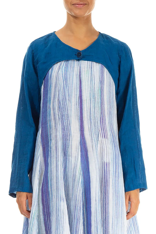 Kobaltblaue Musselin-Leinen-Overlay-Jacke