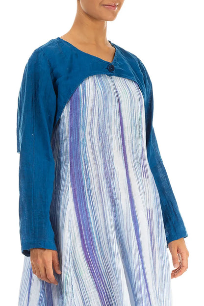 Veste superposée en lin de gaze bleu cobalt