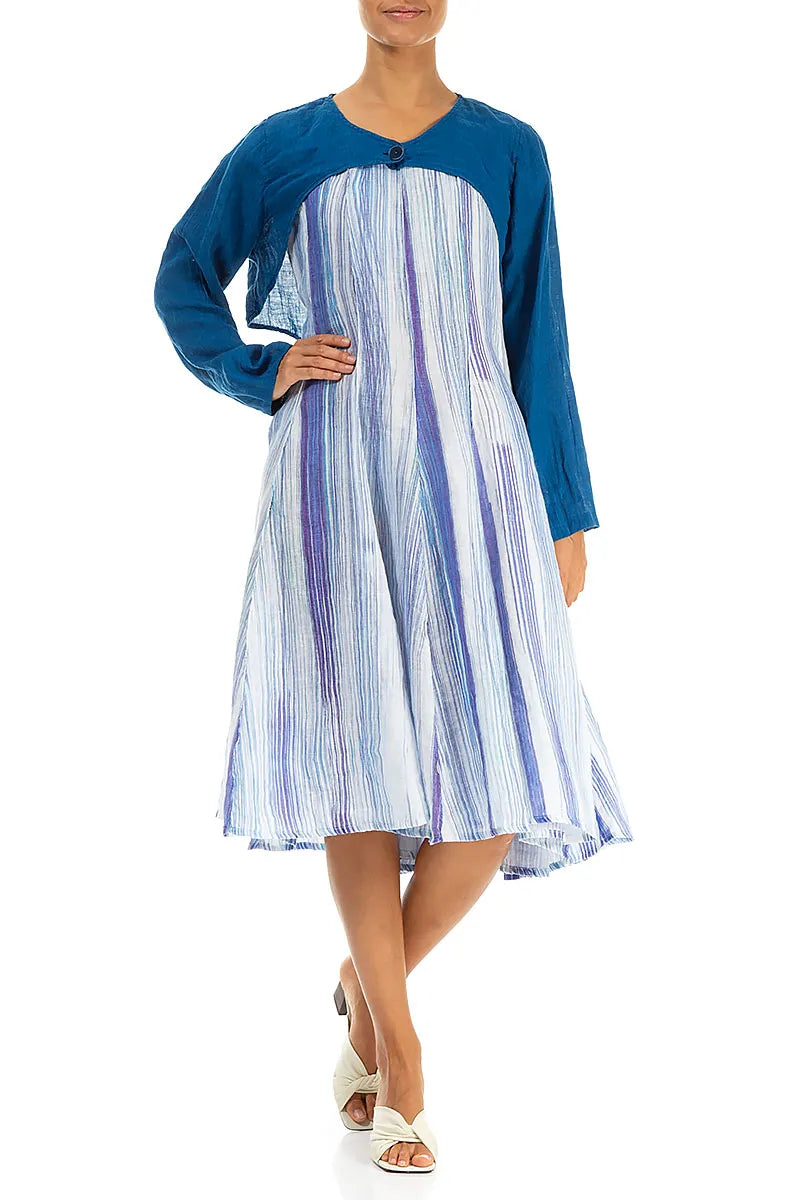 Veste superposée en lin de gaze bleu cobalt