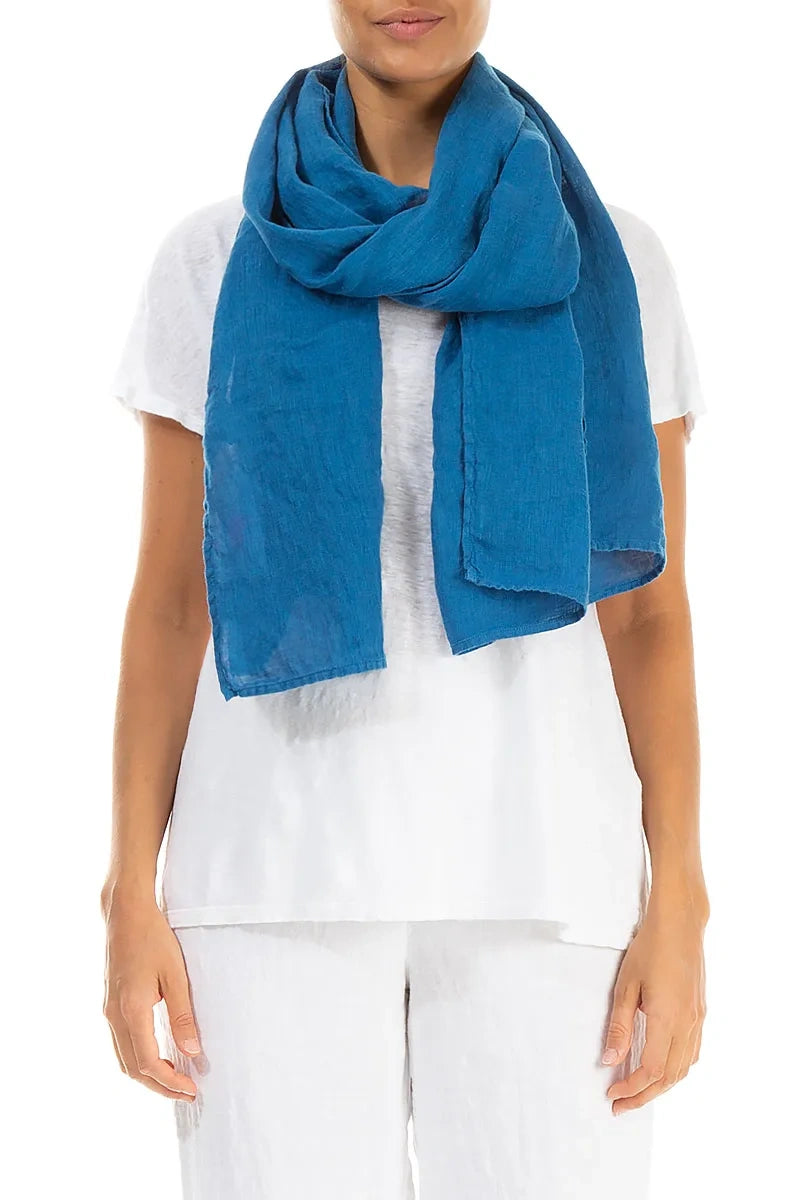 Cobalt Blue Gauze Linen Scarf