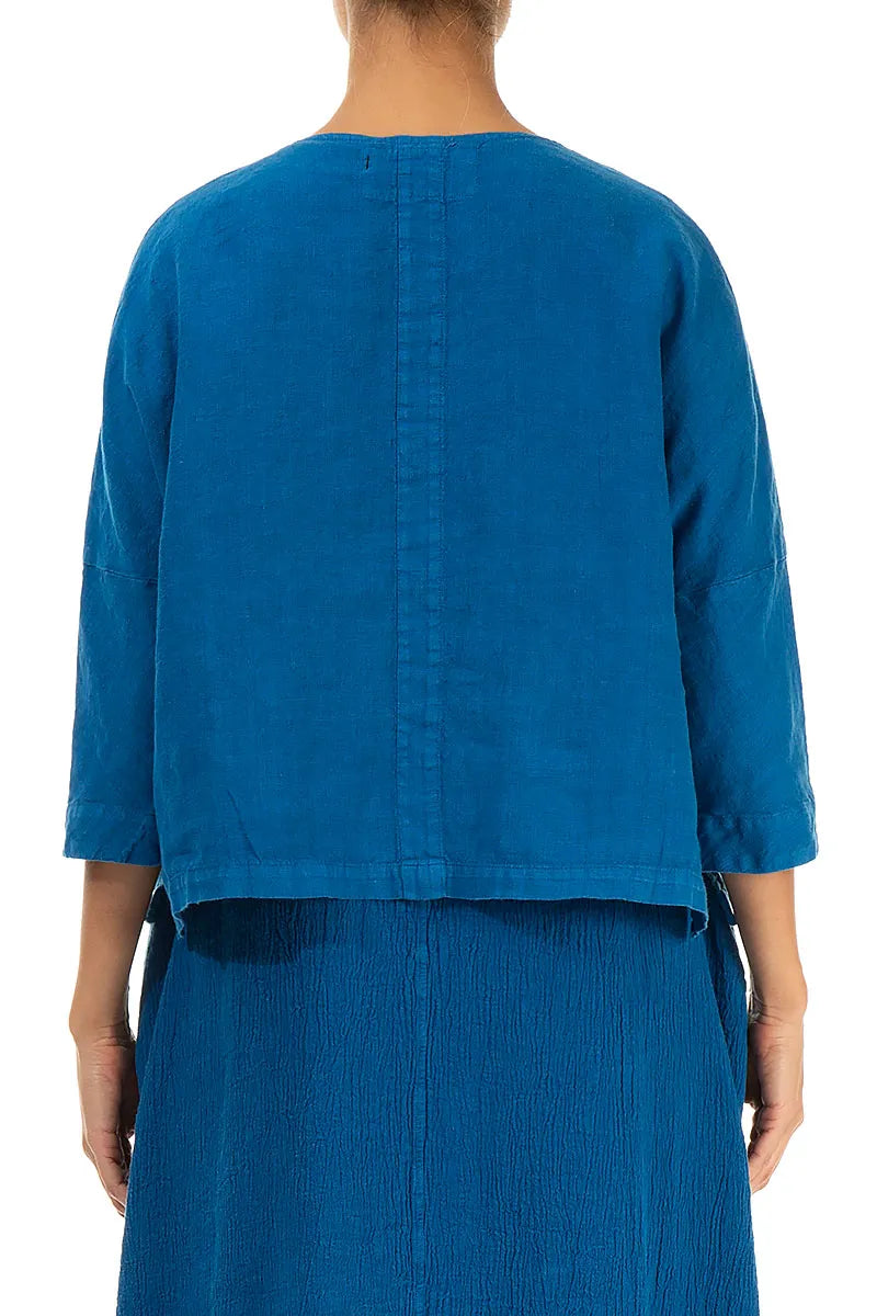 Cobalt Blue Linen Jacket Blouse 2