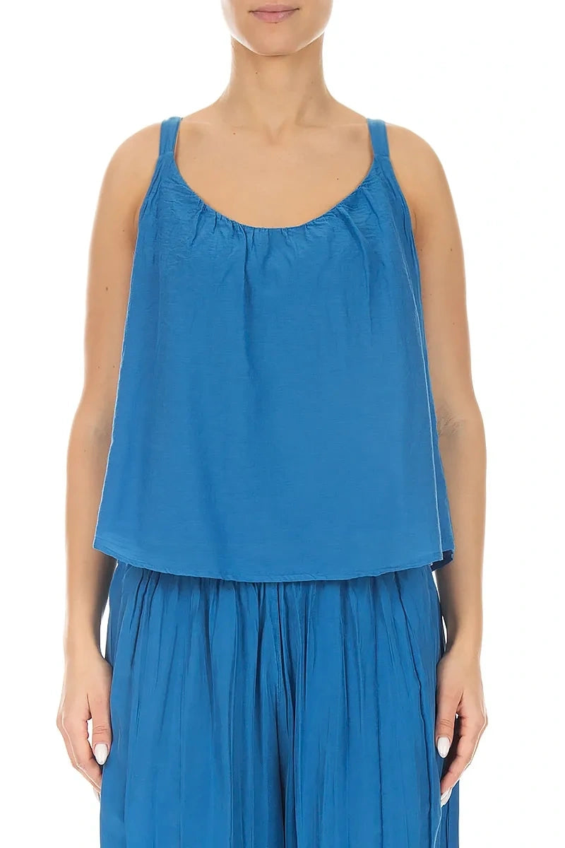 Kobaltblaues Seiden-Baumwoll-Camisole-Top