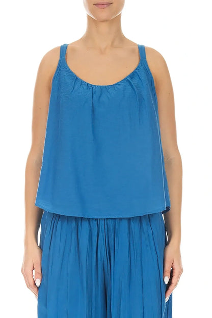 Kobaltblaues Seiden-Baumwoll-Camisole-Top