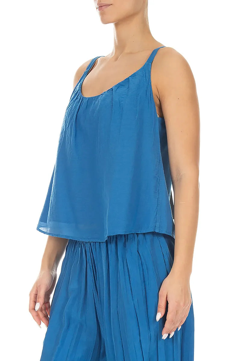 Kobaltblaues Seiden-Baumwoll-Camisole-Top