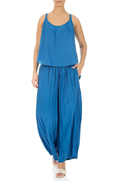Kobaltblaues Seiden-Baumwoll-Camisole-Top