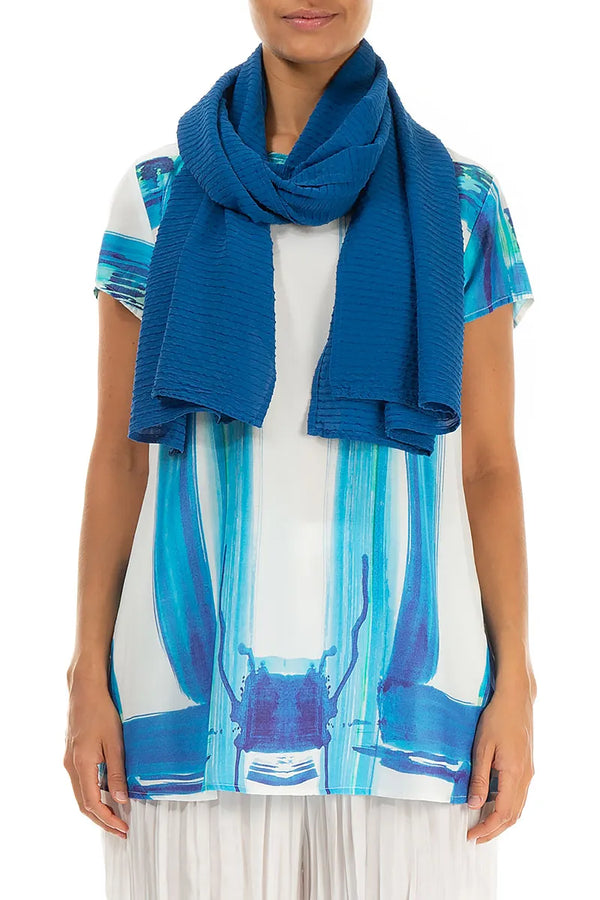 Foulard en soie et viscose rayé bleu cobalt