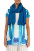 Cobalt Blue Stripy Silk Viscose Scarf 1