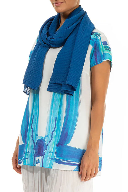 Cobalt Blue Stripy Silk Viscose Scarf 3