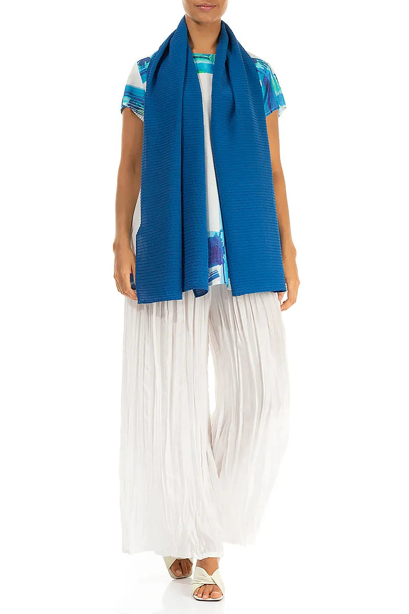 Cobalt Blue Stripy Silk Viscose Scarf 2