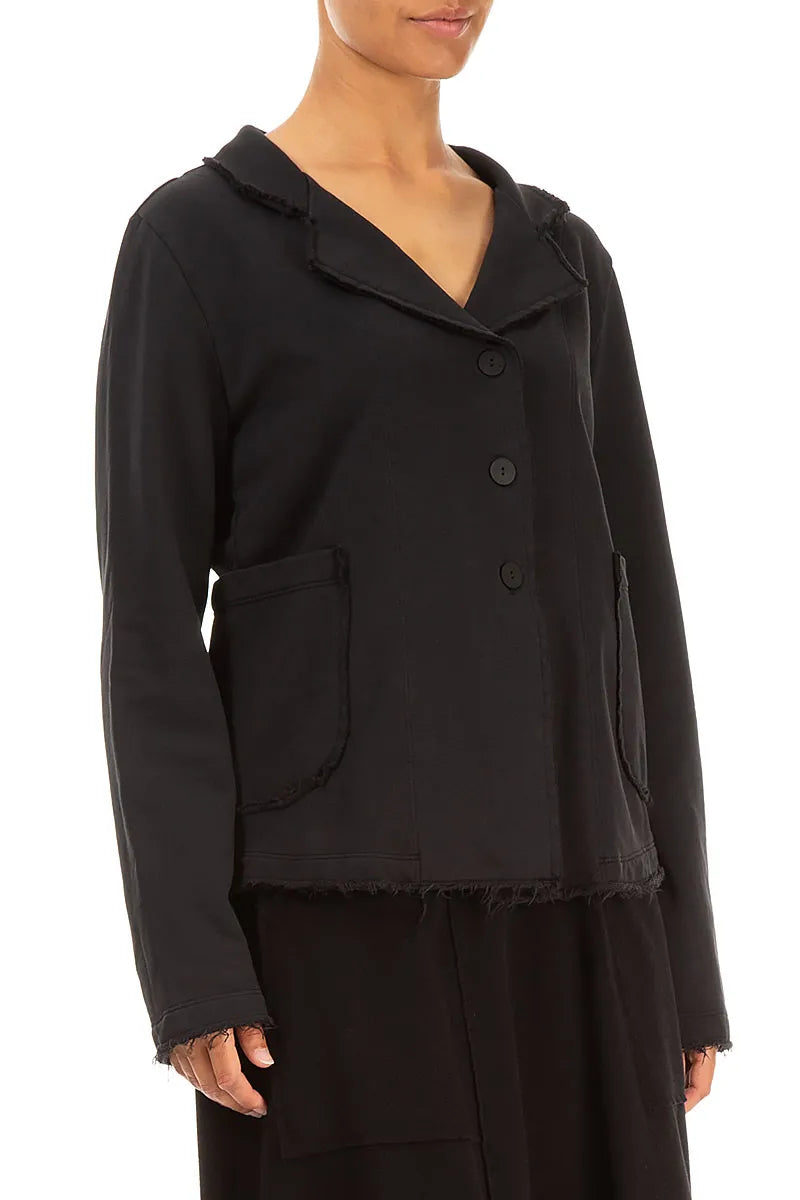 Collar Black French Terry Cotton Jacket 3
