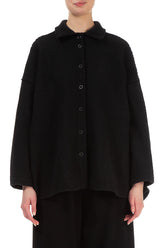 Collar Black Plush Wool Cotton Shirt 1