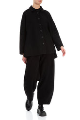 Collar Black Plush Wool Cotton Shirt 4