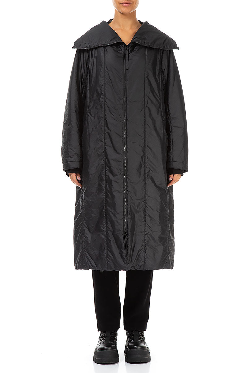 Collar Black Quilted Coat 1