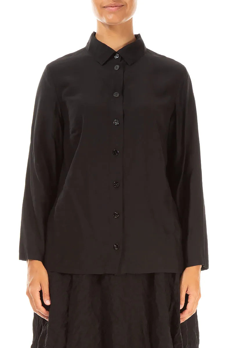 Chemise en soie et bambou noir à col montant