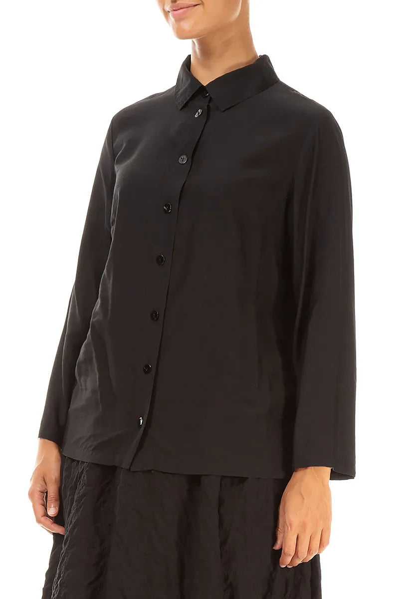 Chemise en soie et bambou noir à col montant