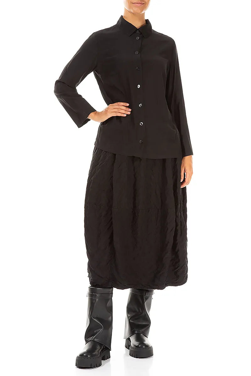 Chemise en soie et bambou noir à col montant