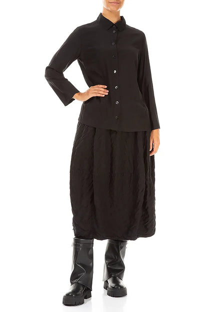 Chemise en soie et bambou noir à col montant