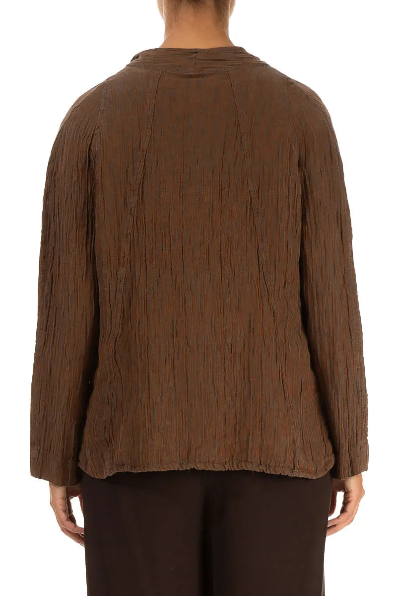 Collar Crinkled Aged Copper Silk Jacket
