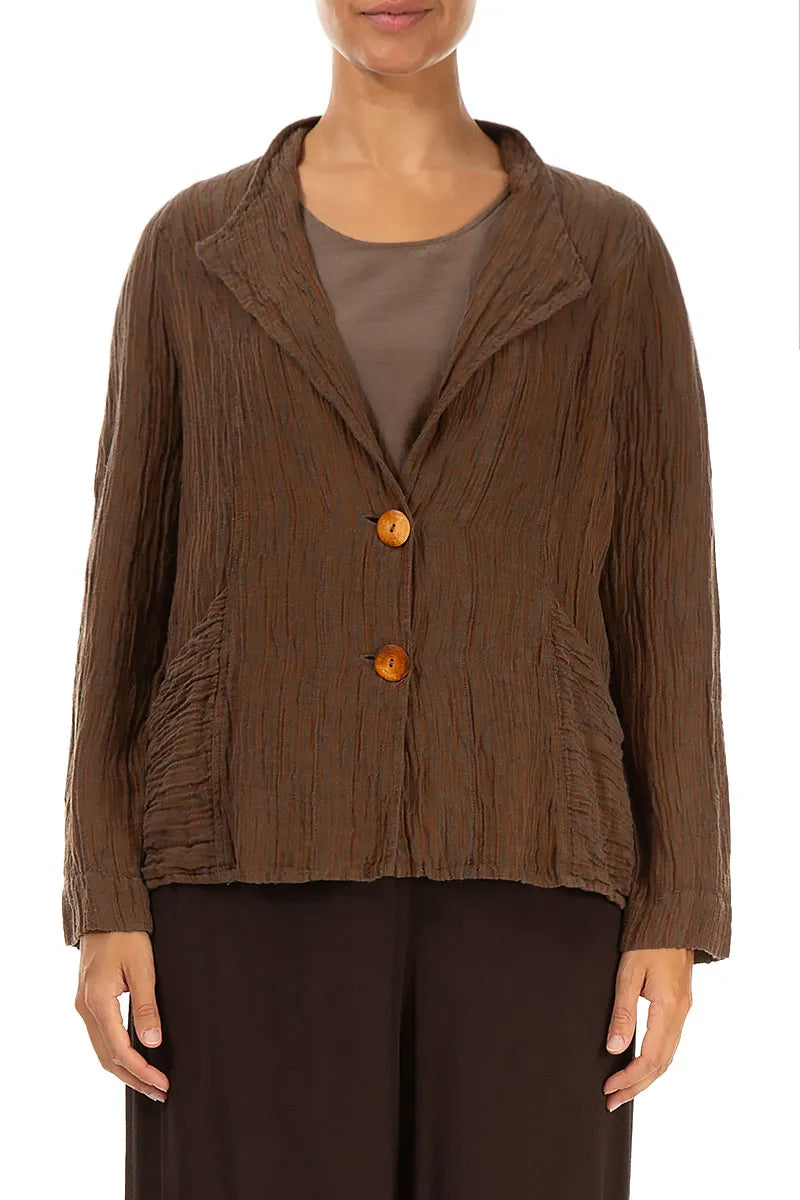 Collar Crinkled Aged Copper Silk Jacket