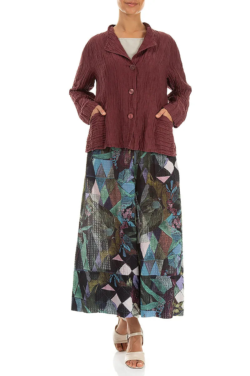 Veste en soie froissée antique rubis à col