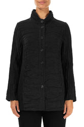 Collar Crinkled Black Silk Linen Jacket 1