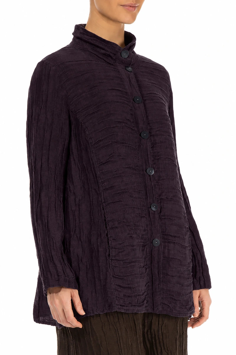 Collar Crinkled Deep Plum Silk Linen Jacket 3