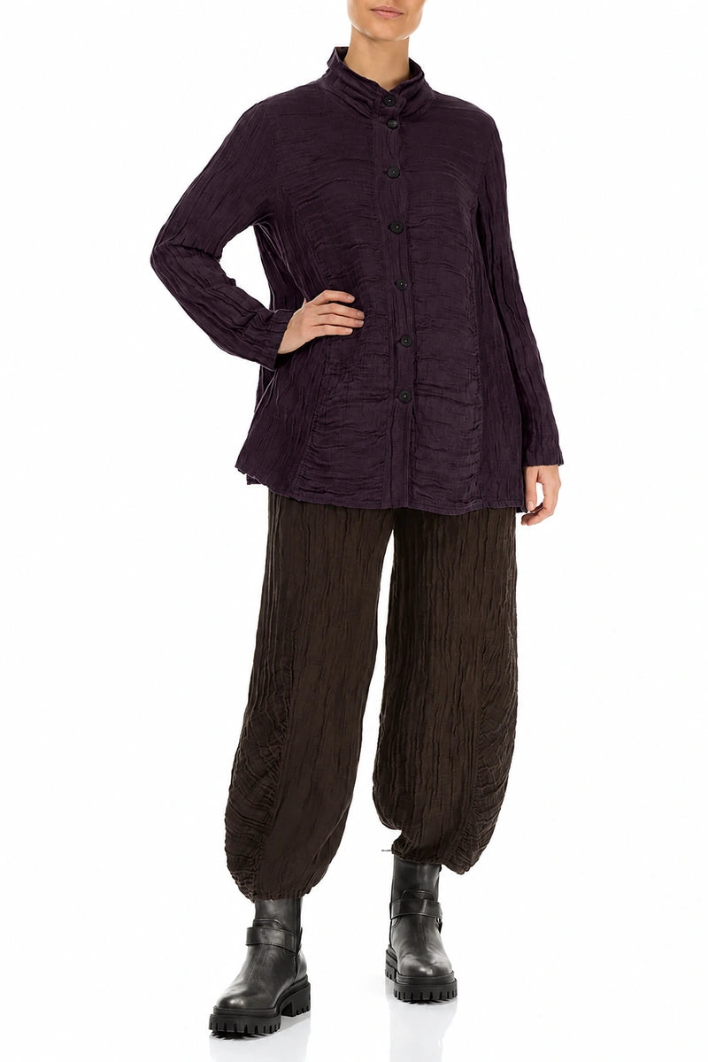 Collar Crinkled Deep Plum Silk Linen Jacket 4