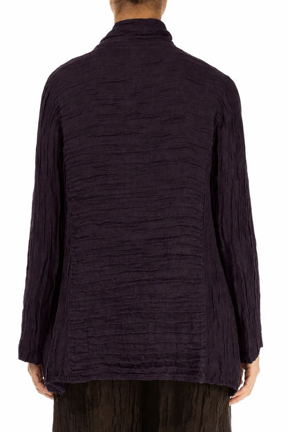 Collar Crinkled Deep Plum Silk Linen Jacket 2