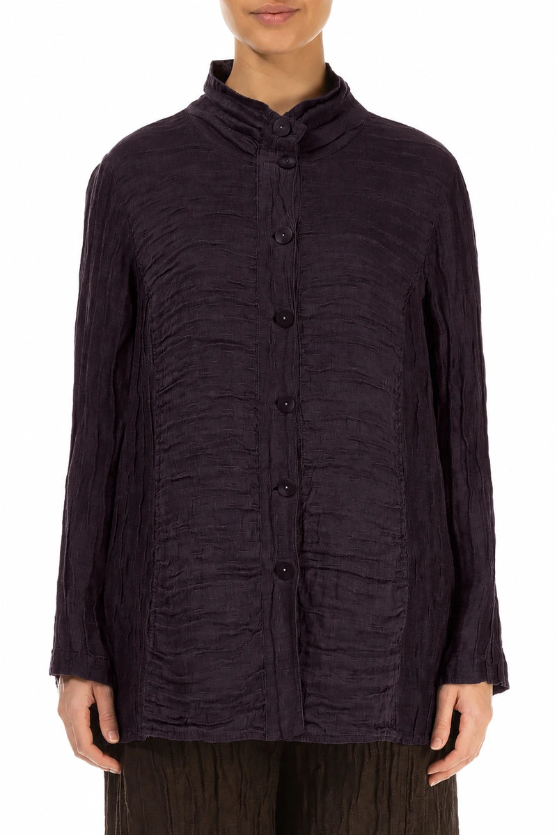 Collar Crinkled Deep Plum Silk Linen Jacket 1