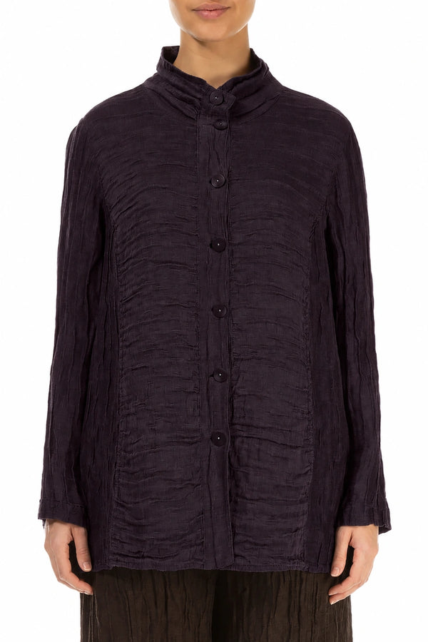 Collar Crinkled Deep Plum Silk Linen Jacket 1