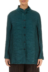 Collar Crinkled Peacock Silk Linen Jacket 1