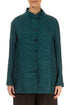 Collar Crinkled Peacock Silk Linen Jacket 1