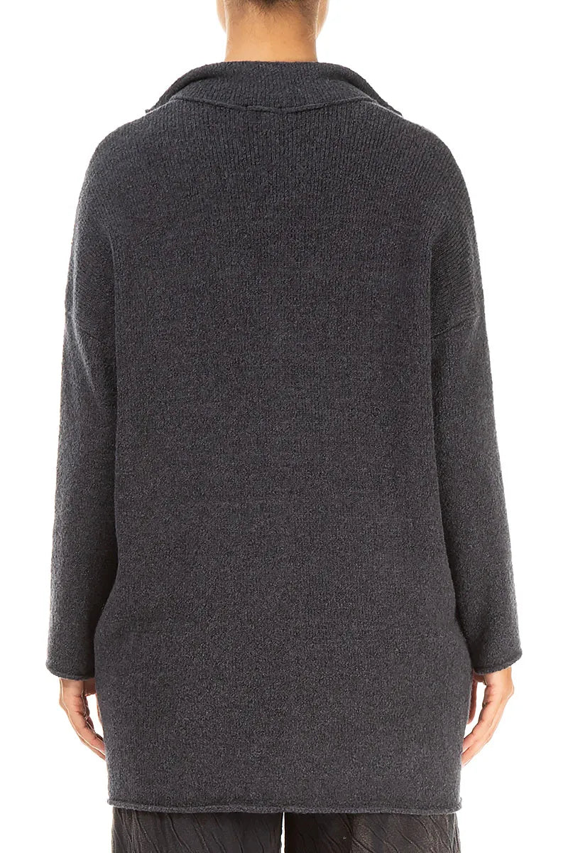Collar Dark Grey Wool Cardigan 2